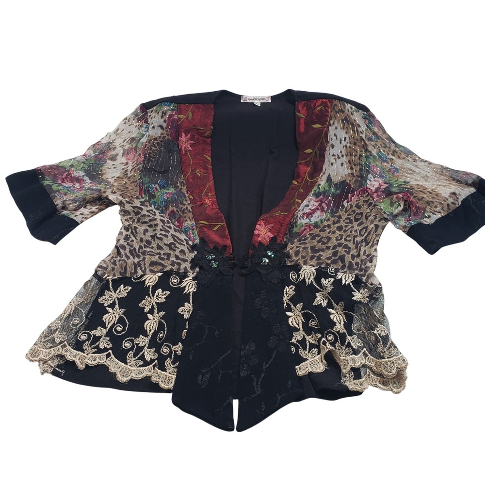 Spencer Alexis Womens Patchwork Art to Wear Jacket Size L Multicolor Mixed Media